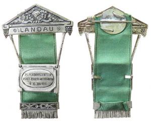 Landau - auf das 25. Verbandsschießen Pfalz-Baden-Mittelrhein - 1911 - Abzeichen  vz