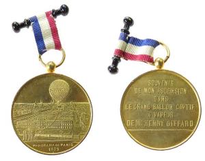 Paris - zur Erinnerung an den Ballonaufsteig zur Weltausstellung - 1879 - tragbare Medaille  vz