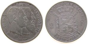 Belgien - Belgium - 1880 - 2 Francs  fast ss