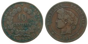 Frankreich - France - 1881 - 10 Centimes  schön