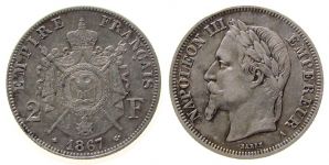 Frankreich - France - 1867 - 2 Francs  ss+