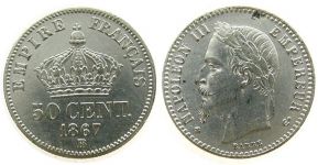 Frankreich - France - 1867 - 50 Centimes  ss-vz
