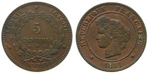 Frankreich - France - 1871 - 5 Centimes  ss-vz