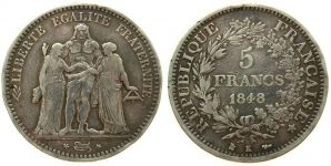 Frankreich - France - 1848 - 5 Francs  fast ss