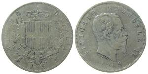 Italien - Italy - 1869 - 5 Lire  fast ss
