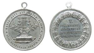 Bayreuth - auf den V. Fränkische Sängerfest - 1879 - tragbare Medaille  vz