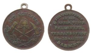 Barmen - auf das 15. Rhein- Westf. Feuerwehrverbandsfest - 1880 - tragbare Medaille  ss