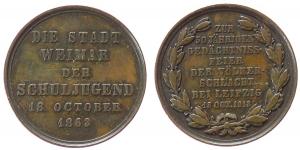 Weimar - auf die 50-j?hrige Ged?chtnisfeier der V?lkerschlacht bei Leipzig - 1862 - Medaille  ss+