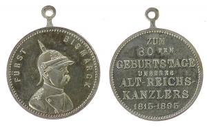 Bismarck (1815-1898) - auf seinen 80. Geburtstag - 1895 - tragbare Medaille  vz