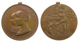 Maria Cristina für Alfonso (XIII.) (1886-1902) Barcelona - auf die allgemeine Ausstellung - 1888 - tragbare Medaille  fast vz