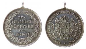 Wilhelm II. (1888-1918) - zur 25-jährigen Gedenkfeier des Krieges von 1870-1871 - 1895 - tragebare Medaille  vz