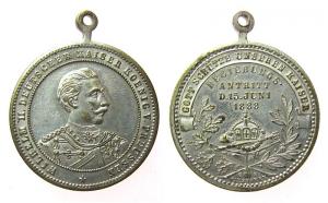 Wilhelm II (1891-1918) - auf den Regierungsantritt - 1888 - tragbare Medaille  vz