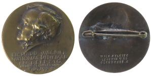 Wagner Richard (1813-1883) - auf die Grundsteinlegung des Wagner Denkmals in Leipzig - 1934 - Ansteckmedaille  ss-vz