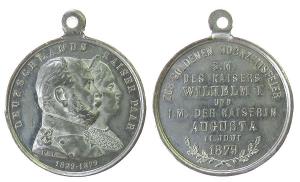Wilhelm I (1797-1888) und Augusta - auf ihre Goldene Hochzeit - 1879 - tragbare Medaille  ss+
