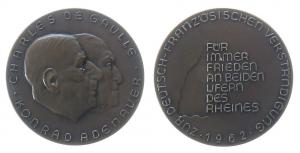 Adenauer Konrad und Charles de Gaulle - auf den Elysée Vertrag - 1962 - Medaille  vz-stgl