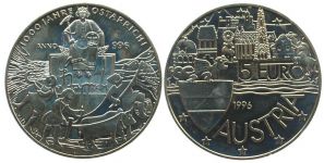 1000 Jahre Österreich - 1996 - Medaille zu 5 Euro  vz-stgl