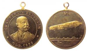 Zeppelin Ferdinand Graf von auf seinen 70. Geburtstag - 1908 - tragbare Medaille  vz