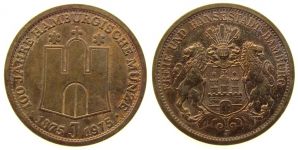 Hamburg - 100 Jahre Münze - 1975 - Medaille  ss-vz