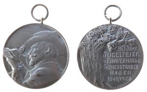 Hagen - auf die 80jährige Jubelfeier und Einweihung des Schiessstandes 1848 - 1928 - tragbare Medaille  vz