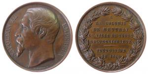 Napoleon III. - auf die Überschwemmung der Kolonie Mettray - 1856 - Medaille  ss+