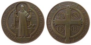 Benedikt von Nursia - Heiliger und Begründer des Klosters auf dem Monte Cassino - o.J. - Medaille  ss+