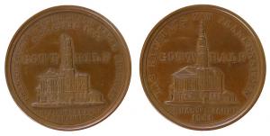 Frankenstein und Zadel - auf den Wiederaufbau nach den Stadtbränden - 1861 - Medaille  fast stgl