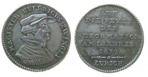 Zwingli Ulrich (1484-1531) - auf 300 Jahre Reformation in der Schweiz - 1819 - Medaille  vz-stgl