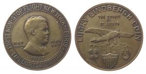 Lindbergh Charles - auf den ersten Non-Stop- Flug New York - Paris - 1927 - Medaille  ss