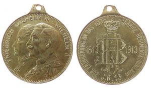 Wilhelm II. (1888-1918) - auf das 100jährige Regimentsjubiläum J.R. 13 - 1913 - tragbare Medaille  fast vz
