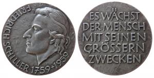 Schiller Friedrich (1759-1805) - auf seinen 200. Geburtstag - 1959 - Medaille  vz-stgl