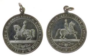 Wilhelm II. (1888-1918) - auf das Manöver des D.K.S.12 Armeecorps - 1889 - tragebare Medaille  vz+