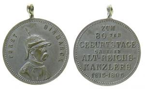 Bismarck (1815-1898) - auf seinen 80. Geburtstag - 1895 - tragbare Medaille  ss