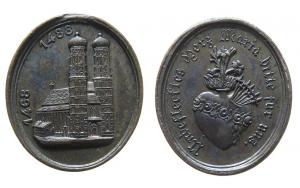 München - auf die Frauenkirche - 1868 o.J. - kleine ovale Medaille  vz