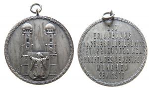 München - zur Erinnerung an das 75-jährige Jubiläum des Veteranen- und Kriegervereins - 1910 - tragbare Medaille  vz