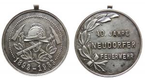 Neudorfer - zum 40jährigen Jubiläum der Feuerwehr - 1933 - tragbare Medaille  ss+