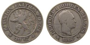 Belgien - Belgium - 1860 - 20 Centimes  schön