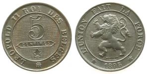 Belgien - Belgium - 1895 - 5 Centimes  vz