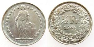 Schweiz - Switzerland - 1946 - 1/2 Franken  vz-unc
