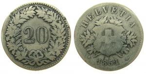Schweiz - Switzerland - 1851 - 20 Rappen  gutes schön