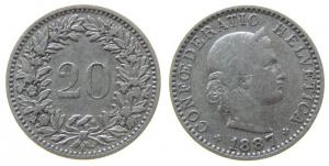 Schweiz - Switzerland - 1887 - 20 Rappen  fast ss