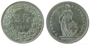 Schweiz - Switzerland - 1946 - 2 Franken  fast vz