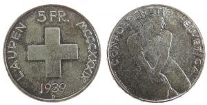 Schweiz - Switzerland - 1939 - 5 Franken  fast stgl