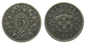 Schweiz - Switzerland - 1874 - 5 Rappen  ss