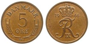 Dänemark - Denmark - 1966 - 5 Öre  vz-unc