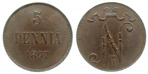 Finnland - Finland - 1897 - 5 Pennia  ss-vz