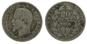 Frankreich - France - 1860 - 20 Centimes  schön