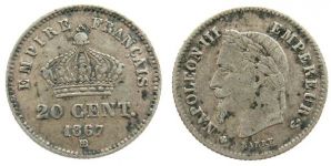 Frankreich - France - 1867 - 20 Centimes  gutes schön