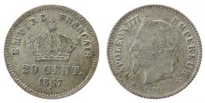 Frankreich - France - 1867 - 20 Centimes  vz
