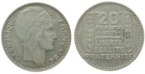 Frankreich - France - 1938 - 20 Francs  vz