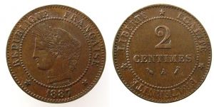 Frankreich - France - 1887 - 2 Centimes  vz-unc